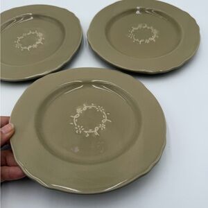 Vintage April Cornell Salad Dessert Plates Set of 3 Olive Green Cottagecore